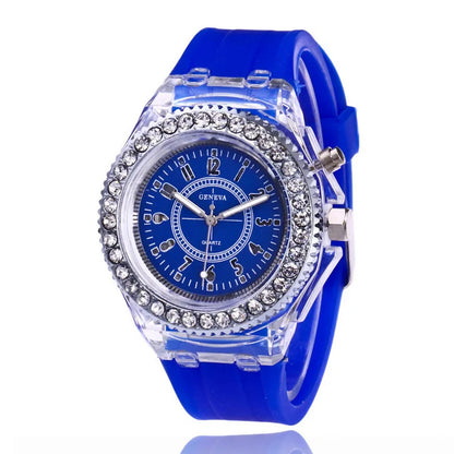 LED Flash Luminous Watch 7-Color Light Unisex Jelly Wristwatch