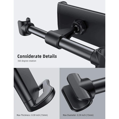 Adjustable Car Headrest Tablet & Phone Holder | 360° Rotation Mount