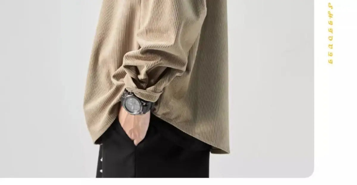 Men’s Loose Corduroy Shirt – Casual Thick Long Sleeve Top