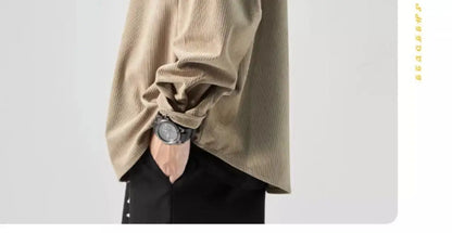 Men’s Loose Corduroy Shirt – Casual Thick Long Sleeve Top