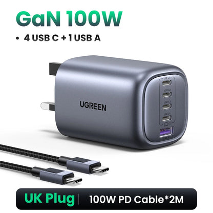 100W GaN Fast Charger – 5-Port USB-C PD QC4.0 Charger Hub