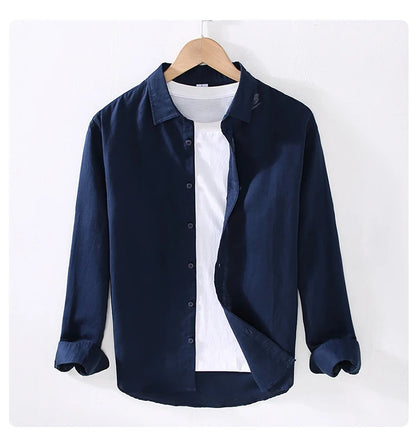 Men’s Linen Cotton Shirt – Long Sleeve Casual Spring/Summer Wear