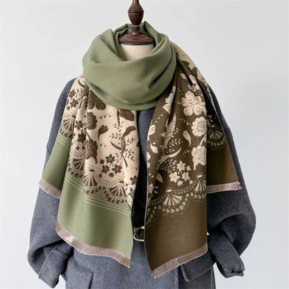 2024 Floral Cashmere Scarf – Warm Winter Pashmina Shawl Wrap