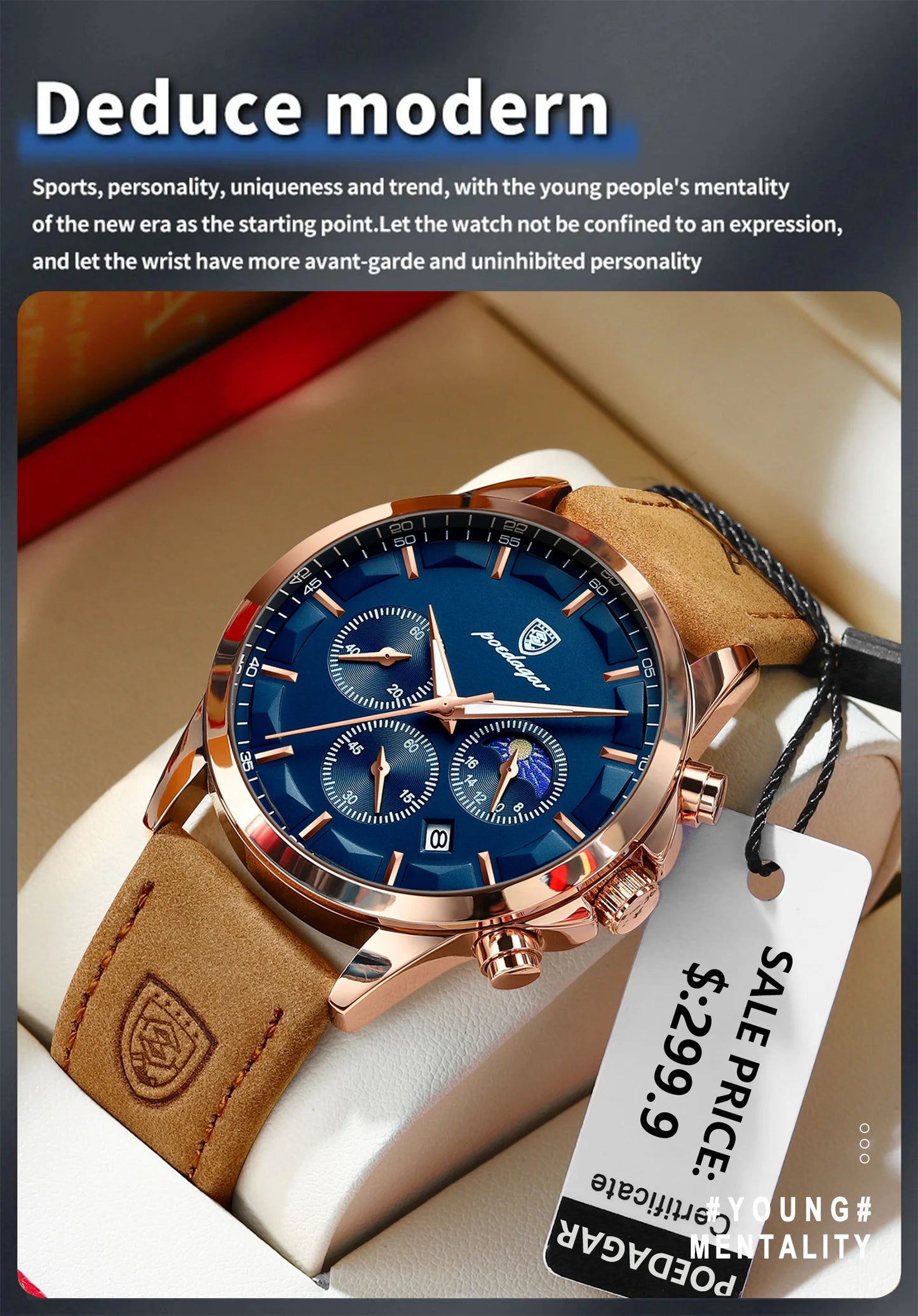 POEDAGAR Men's Luxury Quartz Chronograph Waterproof Watch