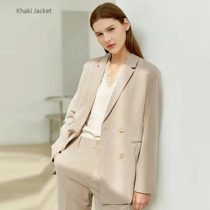 Women’s Office Blazer Set – Lace V-Neck Top & High Waist Pants