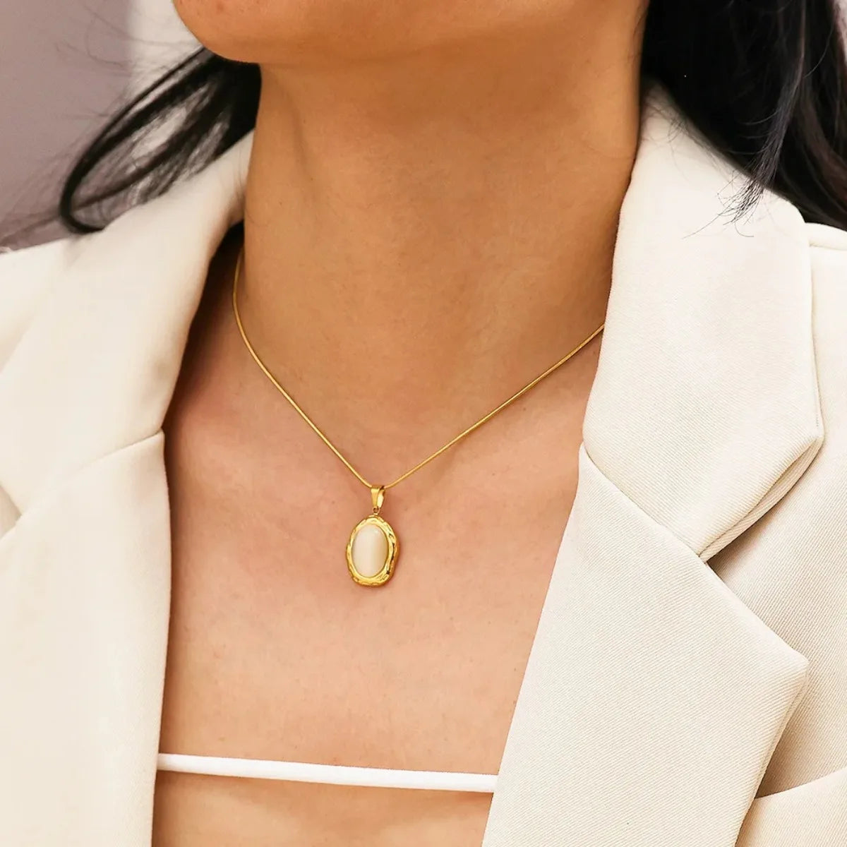 18K Gold Plated Cat Eye Opal Pendant Necklace – Oval Fashion Jewelry