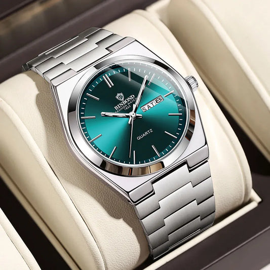 Men’s Stainless Steel Quartz Watch – Waterproof Double Calendar