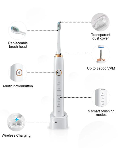 Electric Toothbrush – Rechargeable, 8 Heads, Whitening