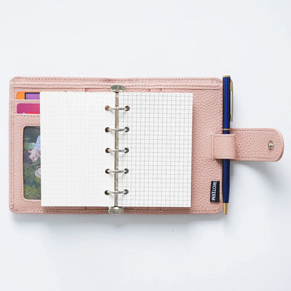 A8 / M5 Mini Rings Planner – Pebbled Grain Cowhide Leather Organizer