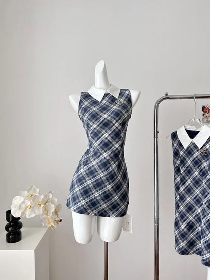 Women’s Summer Sweet Plaid Sleeveless Dress – Elegant Sexy Lace Dress