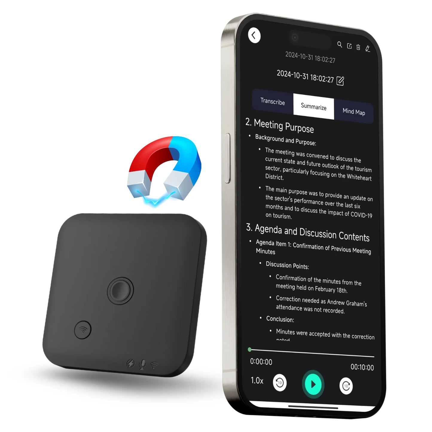 AI Voice & Call Recorder – Speech-to-Text, 64GB, 100 Languages