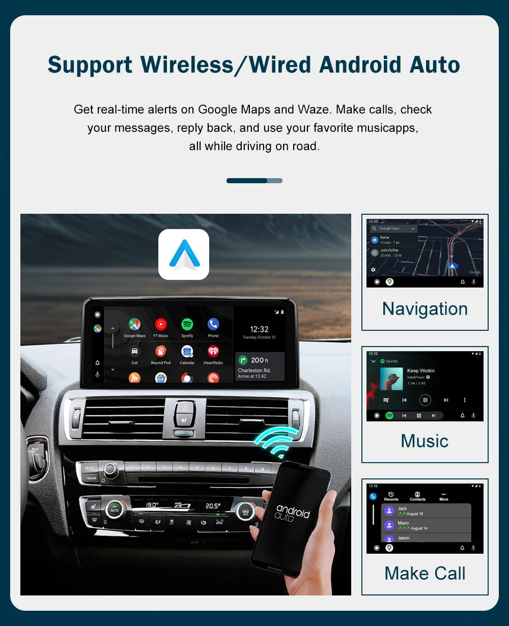 شاشة CarPlay لاسلكية مقاس 10.25 بوصة/12.3 بوصة لسيارات BMW الفئة الأولى إلى الرابعة (F20-F33)