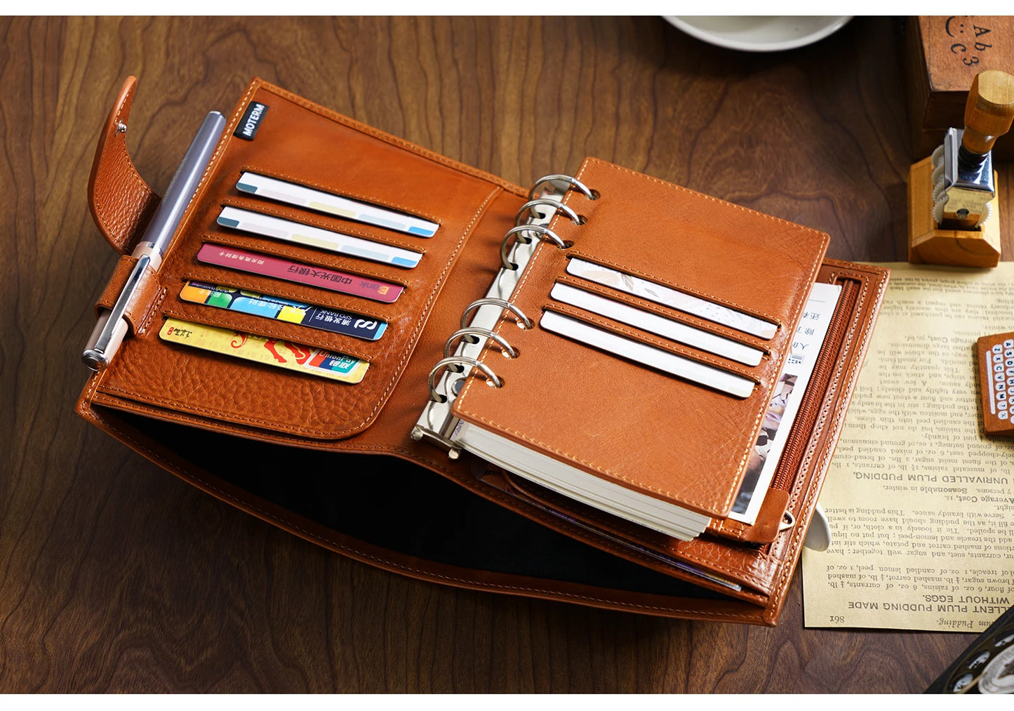 Full Grain Leather Planner with Rings – Personal Size Organizer