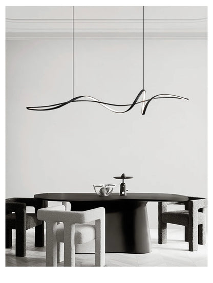 Modern Curved LED Pendant Light – Minimalist Dining Room Fixture