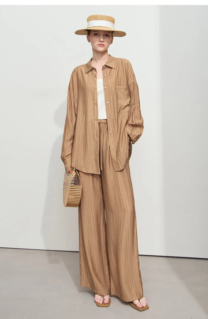 Women’s Casual Shirt & Wide Leg Pants – Spring Basic Separate Set