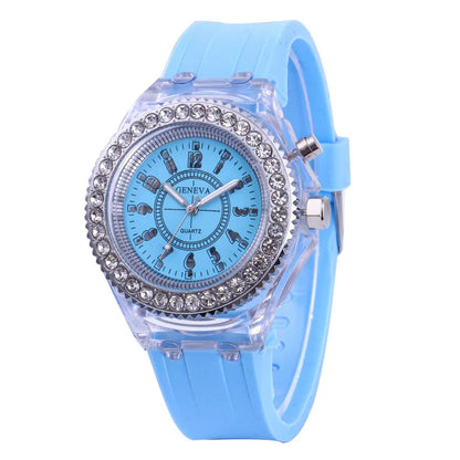 LED Flash Luminous Watch 7-Color Light Unisex Jelly Wristwatch