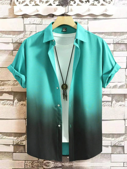 Men’s 3D Graphic Print Shirt – Gradient Short Sleeve Summer Top