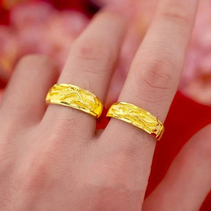 Gold Color Opening Rings for Couples – Dragon & Phoenix Design