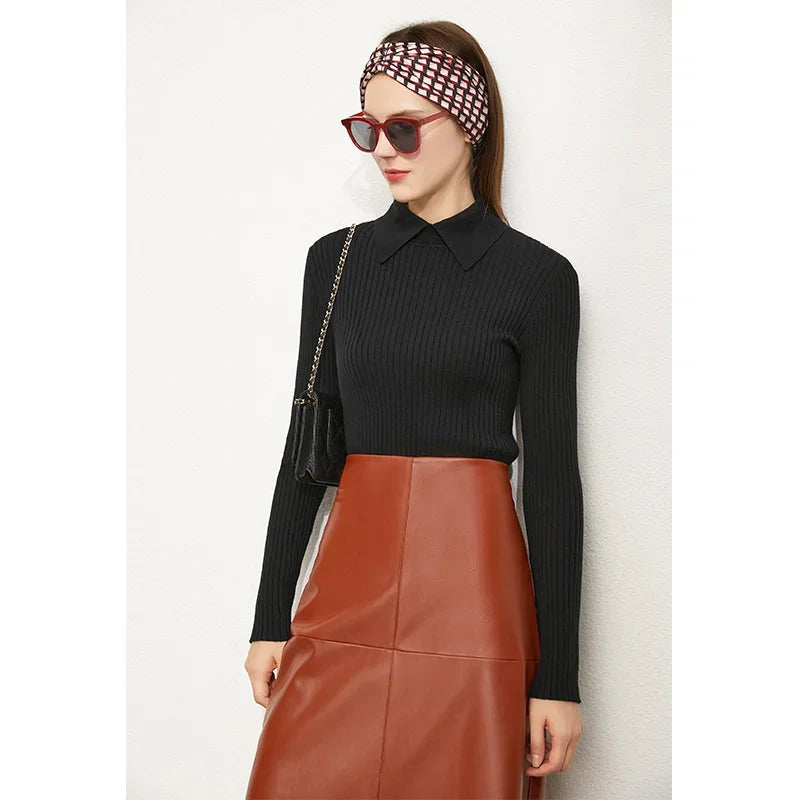 Women’s Slim Fit Striped Sweater – Autumn Office Basic Knitted Top