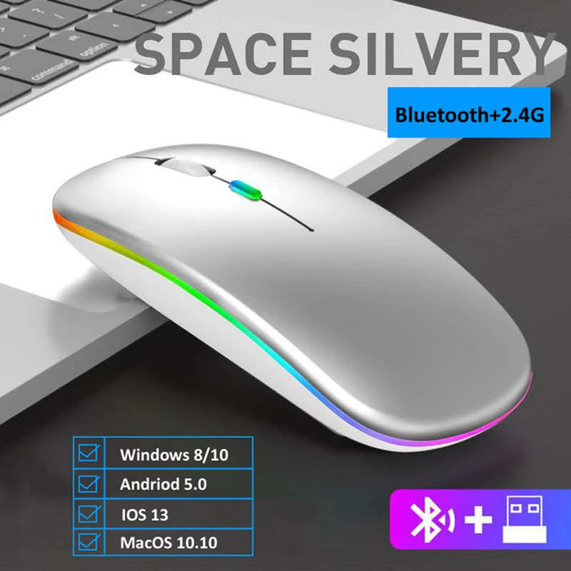 LED Wireless Bluetooth Mouse – USB Rechargeable RGB Silent Mouse