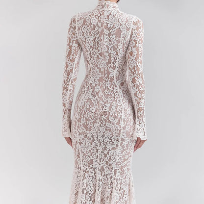 Women’s Elegant Lace Bodycon Dress – Long Sleeve Fishtail Evening Dress
