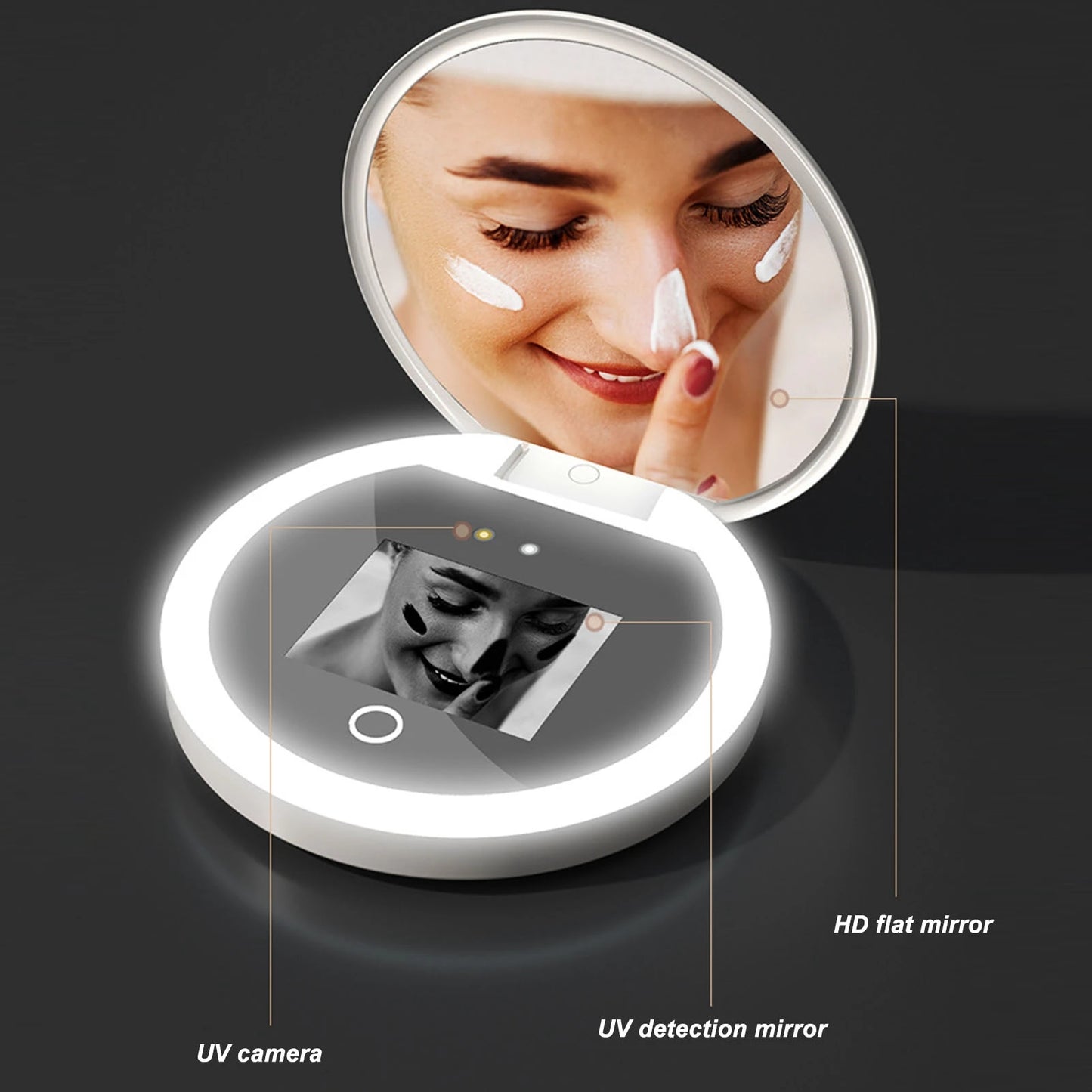 UV Mirror with Light & 2X Zoom – Sunscreen Tester & Travel Makeup