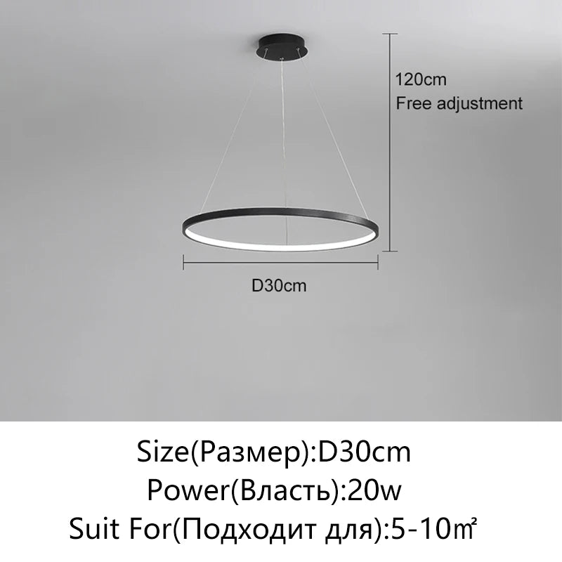 Modern Round LED Pendant Light – Black/White Minimalist Chandelier