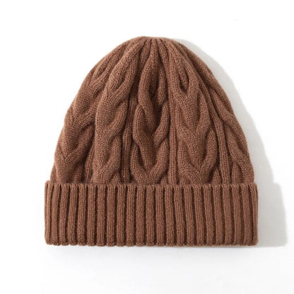 Thick Knitted Wool Beanie – Warm Solid Color Winter Hat