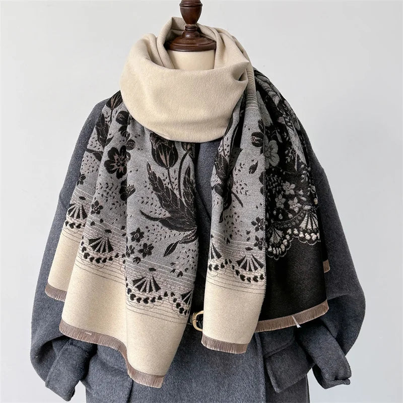 2024 Floral Cashmere Scarf – Warm Winter Pashmina Shawl Wrap