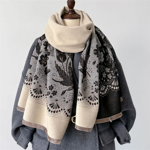 2024 Floral Cashmere Scarf – Warm Winter Pashmina Shawl Wrap