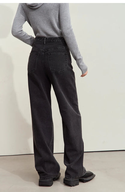 Women’s Retro Wide-Leg Jeans – Loose Straight Cotton Denim Pants