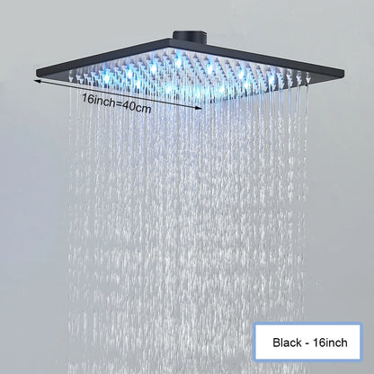 Black LED Rainfall Shower Head | Remote Control Ceiling Waterfall Tap