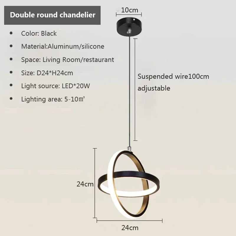 Modern Black LED Pendant Light – Dining & Bedroom Chandelier Lamp