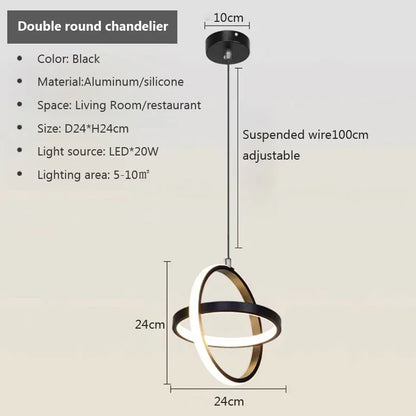 Modern Black LED Pendant Light – Dining & Bedroom Chandelier Lamp