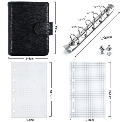 A8 / M5 Mini Rings Planner – Pebbled Grain Cowhide Leather Organizer