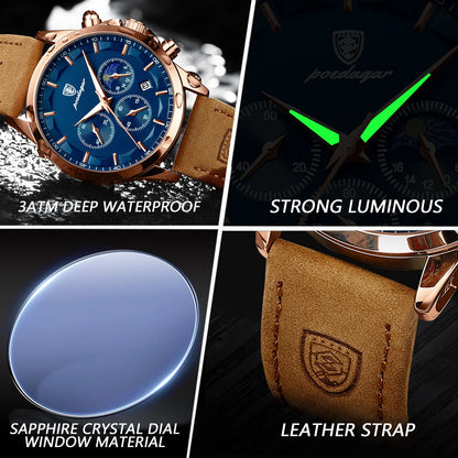 POEDAGAR Men's Luxury Quartz Chronograph Waterproof Watch