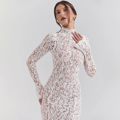 Women’s Elegant Lace Bodycon Dress – Long Sleeve Fishtail Evening Dress