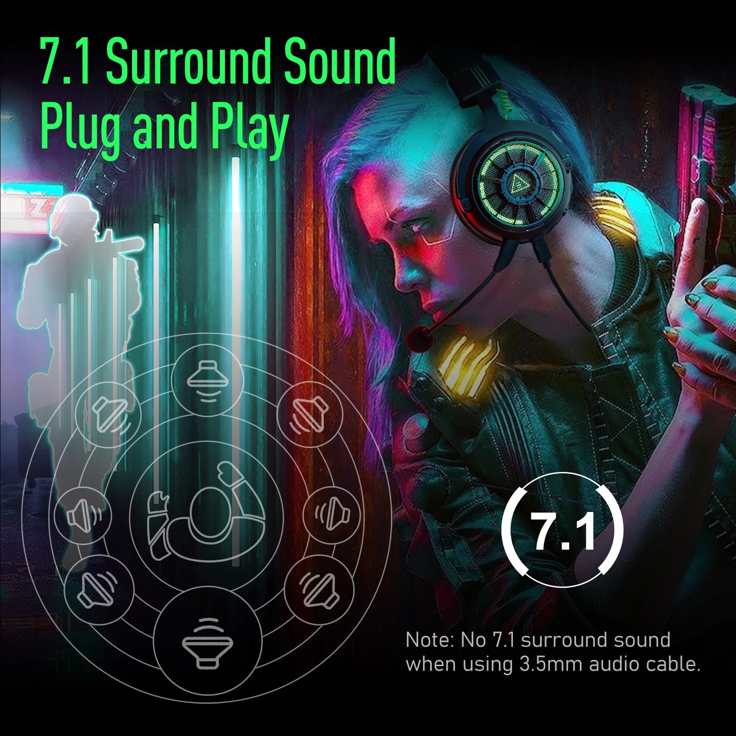 Cartmela E5000 Pro Gaming Headset – 7.1 Surround Sound, ENC Mic