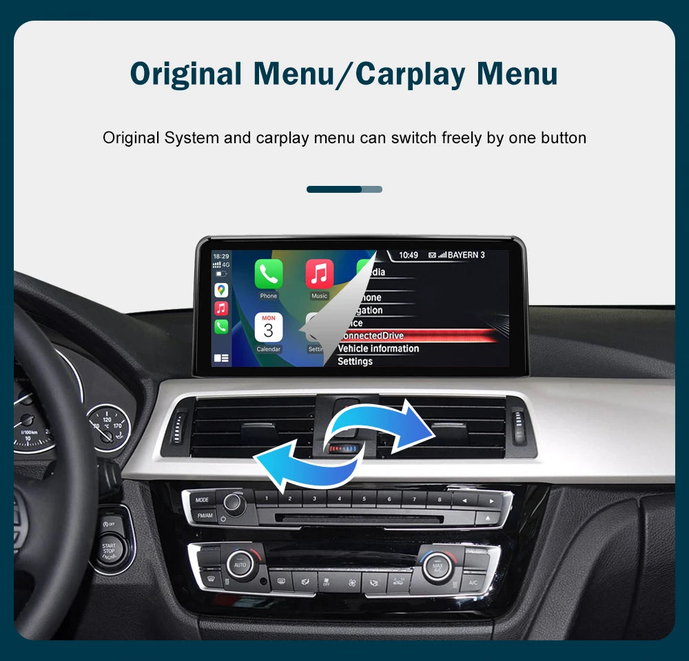 شاشة CarPlay لاسلكية مقاس 10.25 بوصة/12.3 بوصة لسيارات BMW الفئة الأولى إلى الرابعة (F20-F33)