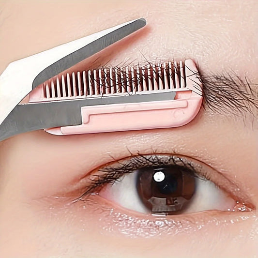Pink Eyebrow Trimming Scissors with Comb – Precise Grooming Tool