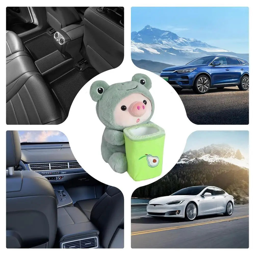 Cute Plush Animal Car Tissue Box & Trash Can Storage Organizer