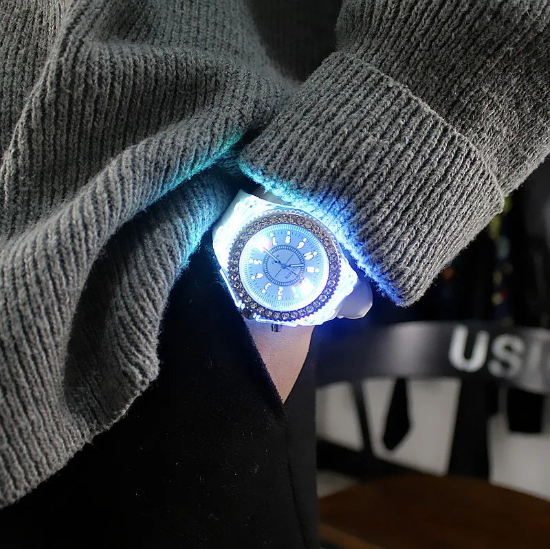 LED Flash Luminous Watch 7-Color Light Unisex Jelly Wristwatch