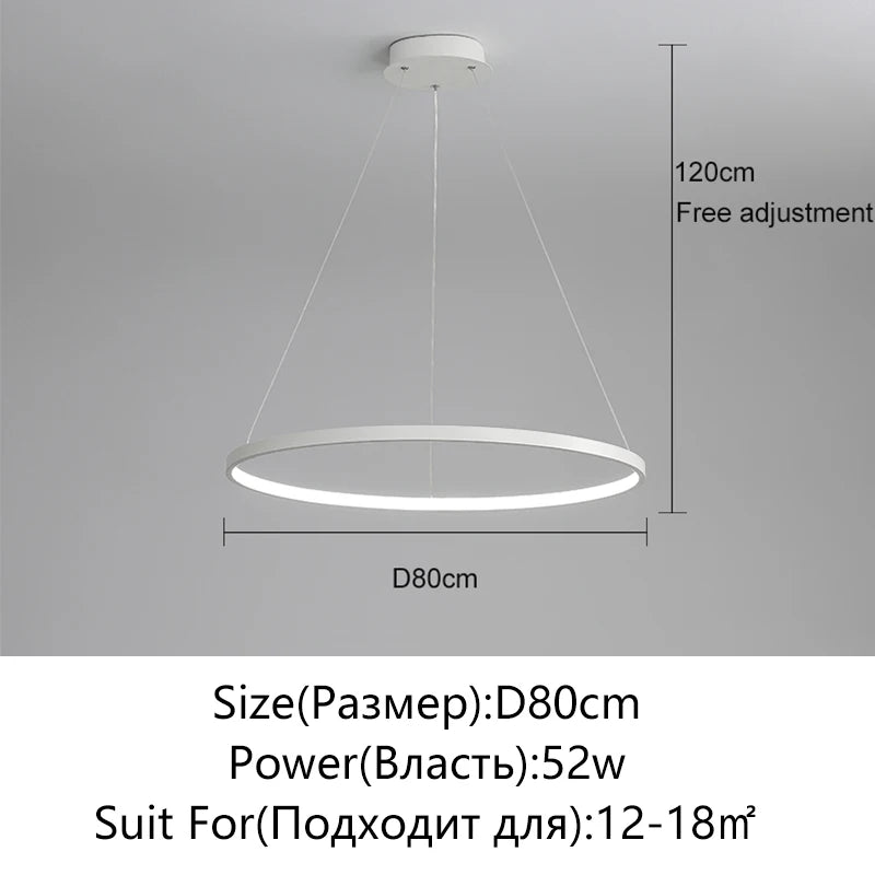 Modern Round LED Pendant Light – Black/White Minimalist Chandelier