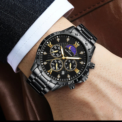 43mm Stainless Steel Men’s Quartz Watch – Diamond Night Glow