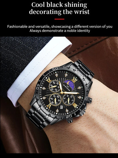43mm Stainless Steel Men’s Quartz Watch – Diamond Night Glow