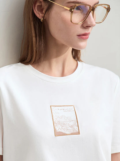 Women’s Casual Embroidered Cotton T-Shirt – Spring Short Sleeve Top