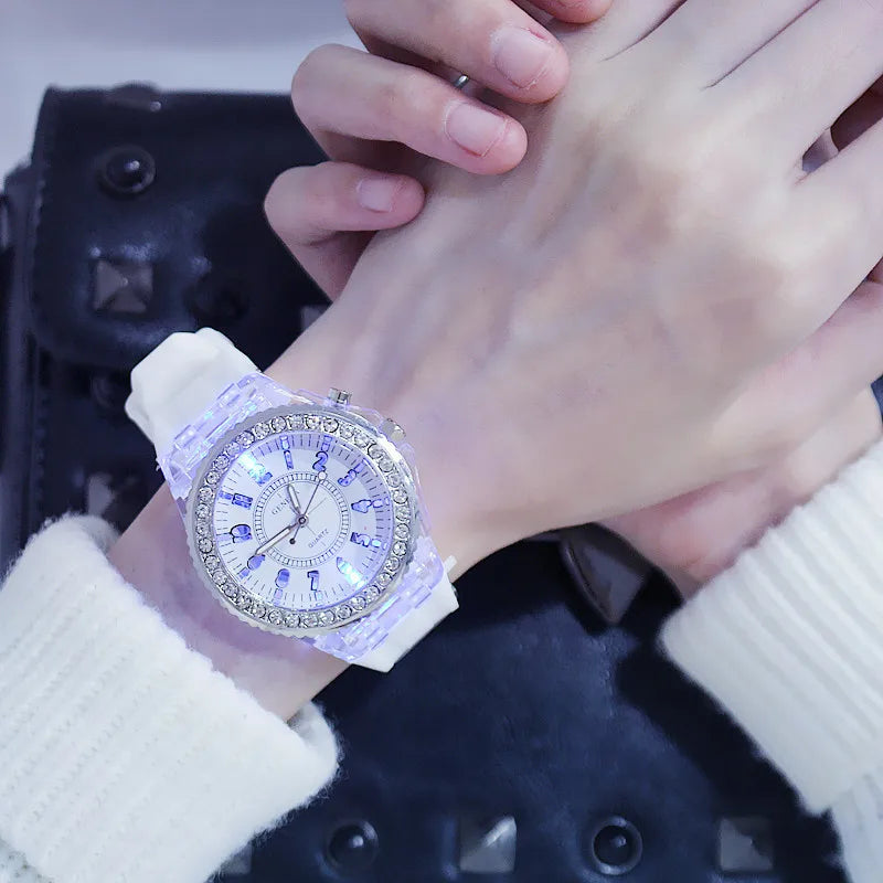 LED Flash Luminous Watch 7-Color Light Unisex Jelly Wristwatch