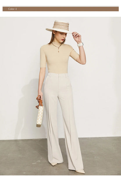 Women’s Wide Leg Chiffon Pants – High Waist Loose Office Trousers