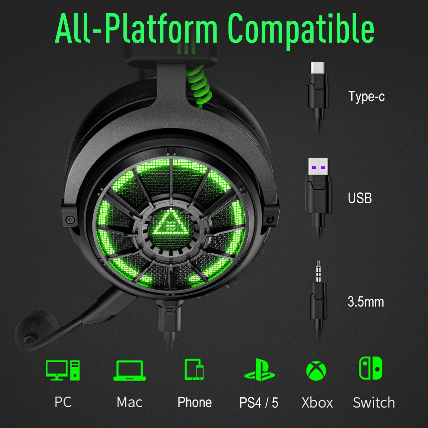 Cartmela E5000 Pro Gaming Headset – 7.1 Surround Sound, ENC Mic