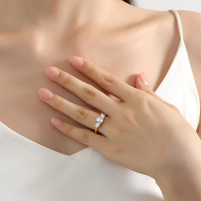 18K Gold Moissanite 3-Stone Ring for Women – Luxury Engagement